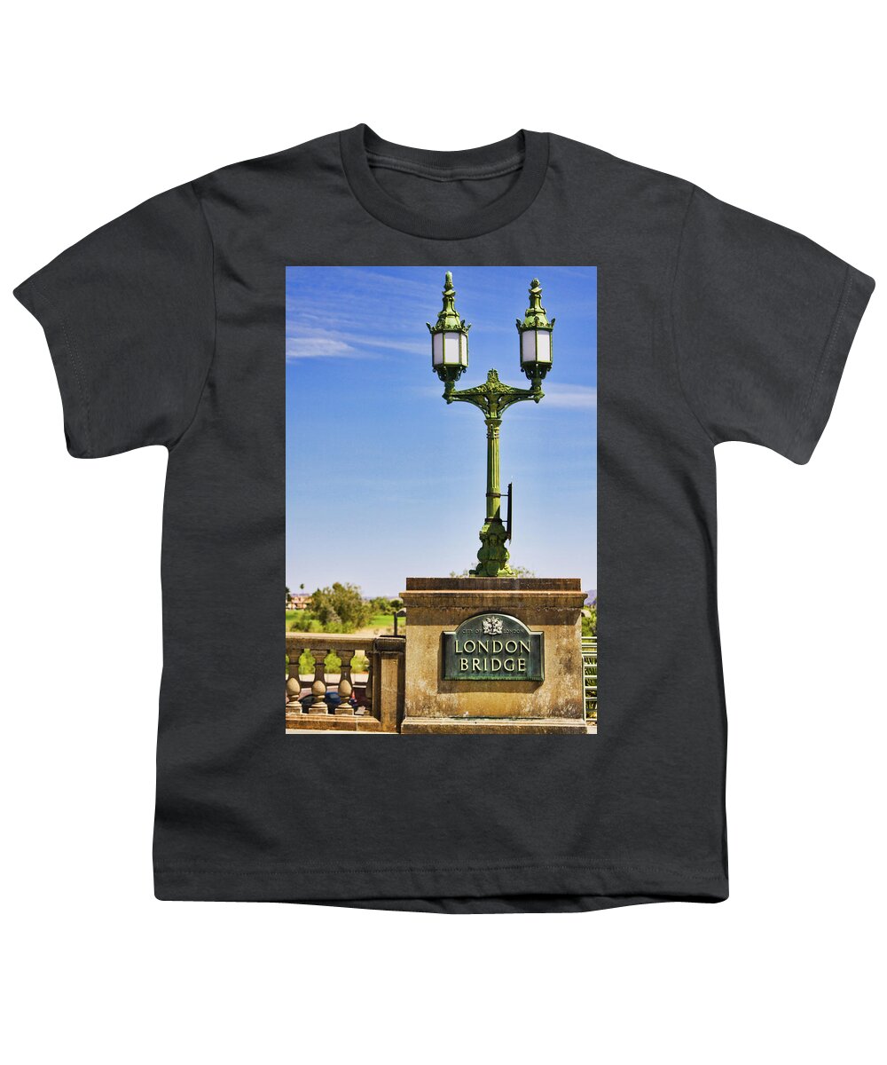 London Bridge Youth T-Shirt featuring the photograph London Bridge original sign, Arizona by Tatiana Travelways