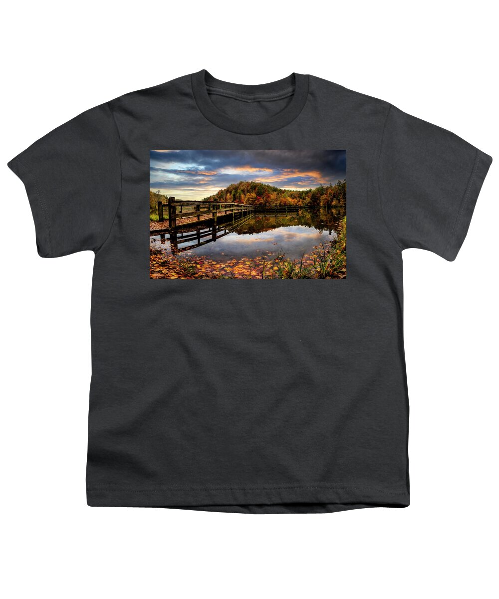 Dock Youth T-Shirt featuring the photograph Long Dock into the Lake by Debra and Dave Vanderlaan