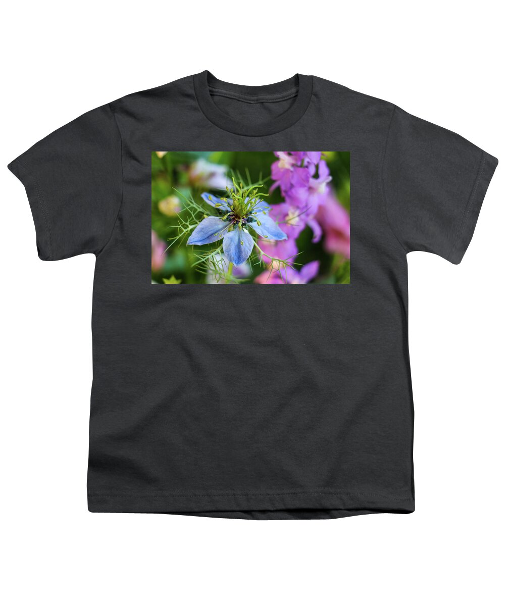Flower Youth T-Shirt featuring the photograph Love-in-a-Mist II by Mary Anne Delgado