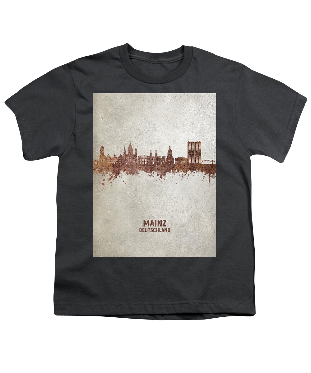 Mainz Youth T-Shirt featuring the digital art Mainz Germany Skyline #05 by Michael Tompsett