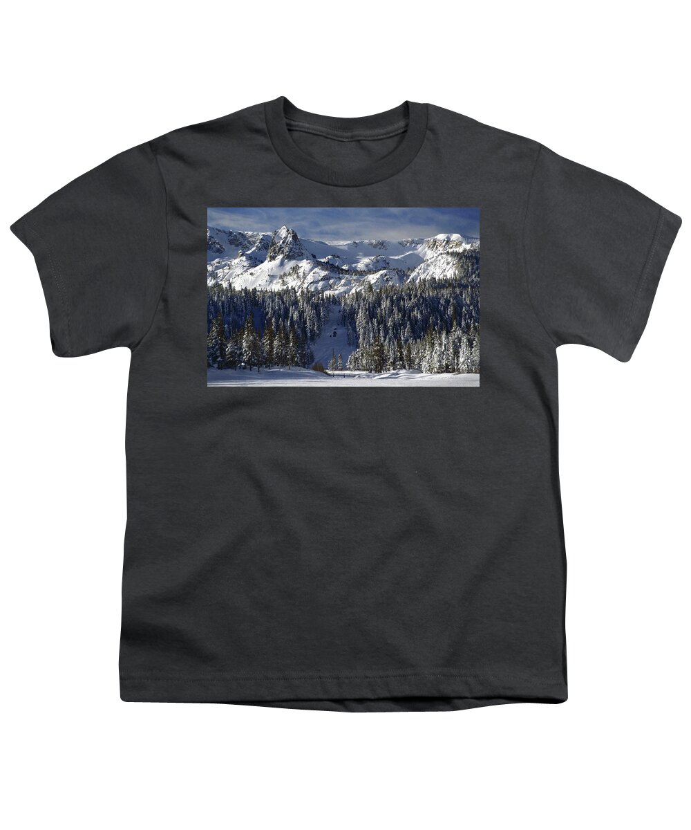 Crystal Crag Youth T-Shirt featuring the photograph Crystal Crag -Tamarack Bridge - Winter Mammoth Lakes by Bonnie Colgan