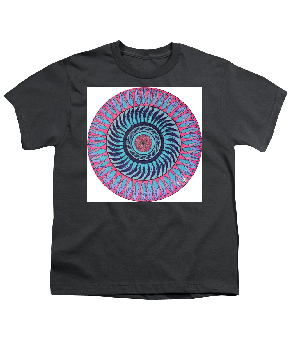 Mandala Youth T-Shirt featuring the drawing Mandala-5 by Karen Nice-Webb