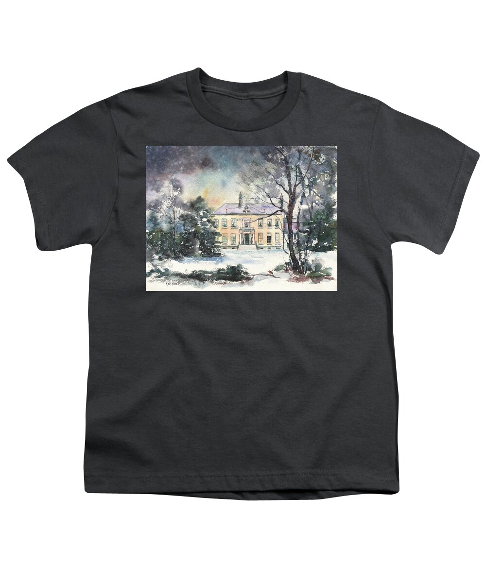 Marlay House Youth T-Shirt featuring the painting Marlay House in Winter by Kate Bedell