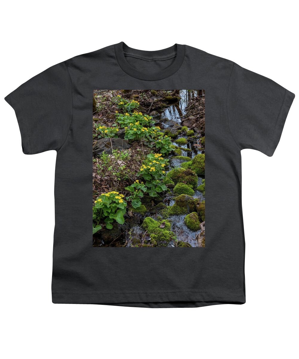 Marsh Marigolds Youth T-Shirt featuring the photograph Marsh Marigolds and Moss by Mary Amerman