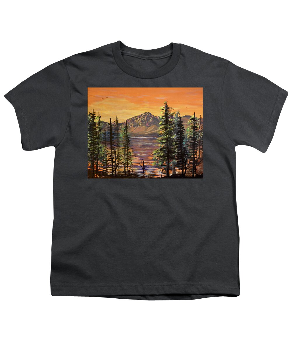 Medicine Youth T-Shirt featuring the painting Medicine Bow Peak and Lake Marie by Chance Kafka