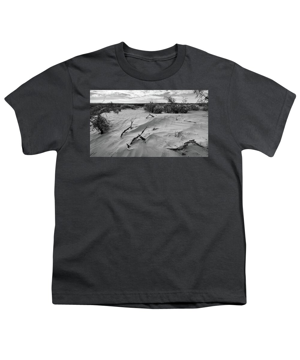 Richard Porter Youth T-Shirt featuring the photograph Mesquite-BW, Mescalero Sands, Maljamar, New Mexico by Richard Porter