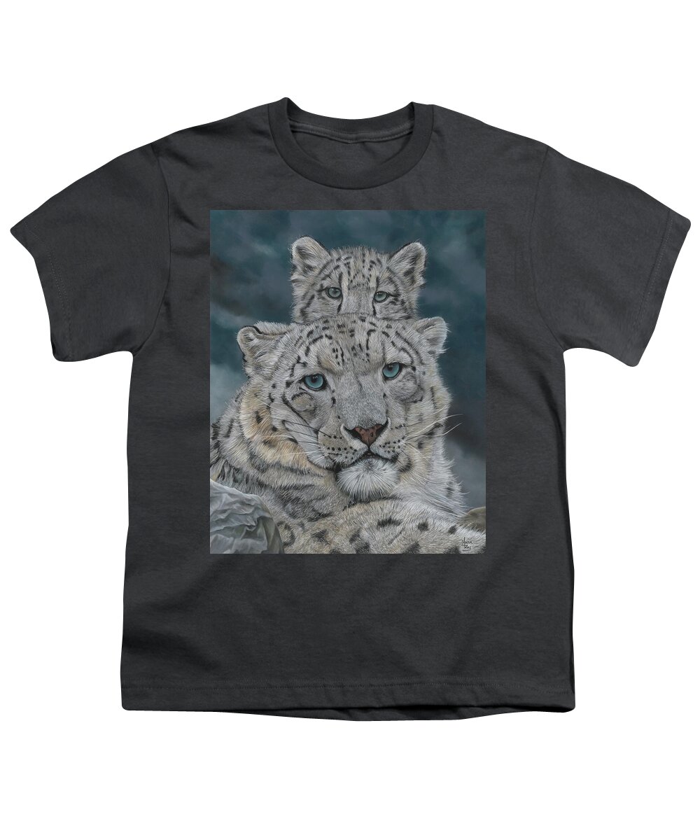 Snow Leopards Youth T-Shirt featuring the painting Mini Me by Mark Ray