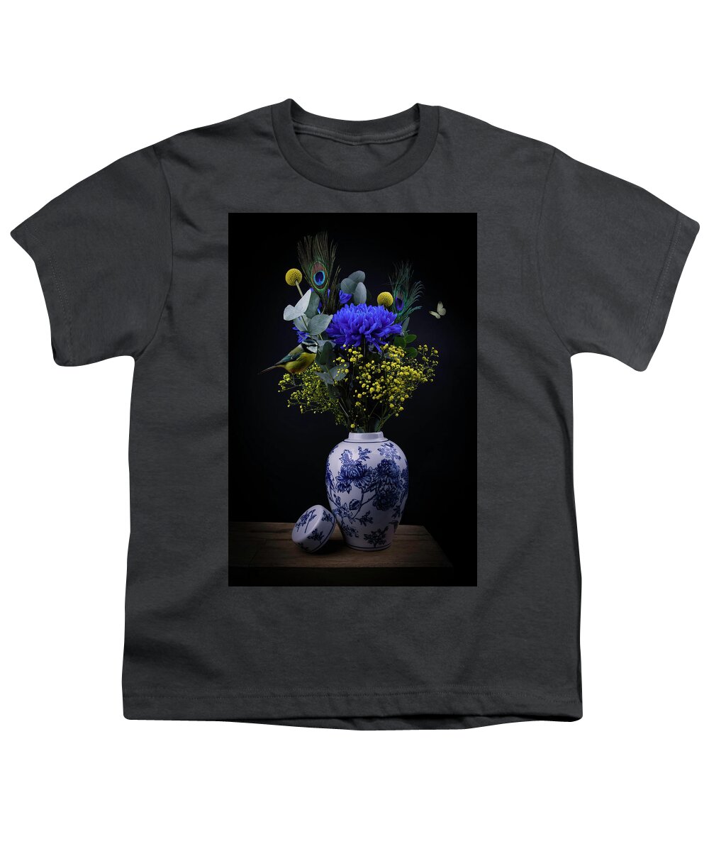 Still Life Youth T-Shirt featuring the digital art Modern still life Royal Dutch blue and Yellow by Marjolein Van Middelkoop