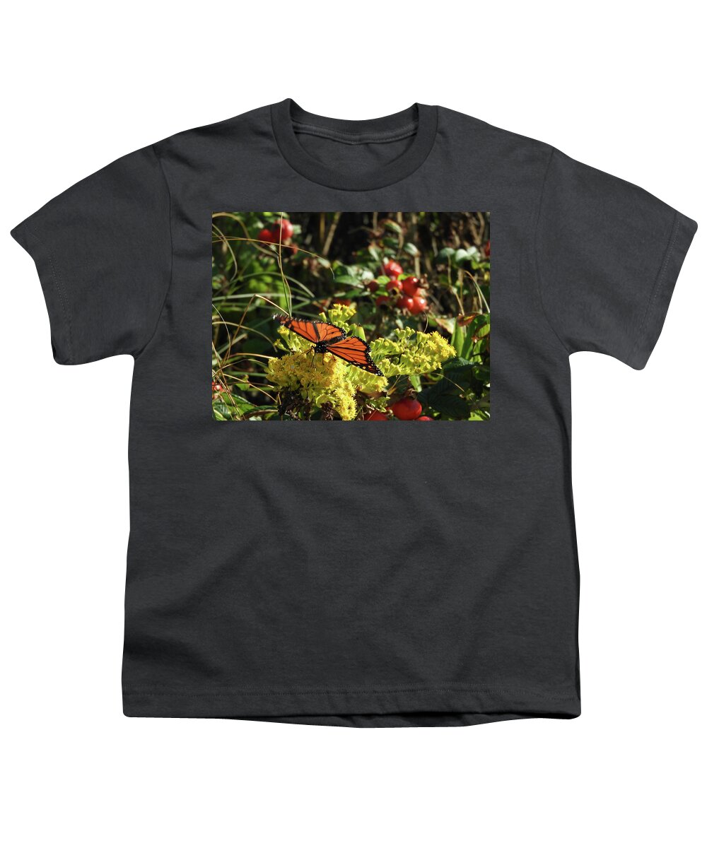 Monarch Butterfly Youth T-Shirt featuring the photograph Monarch on Beach Goldenrod by Kristin Hatt
