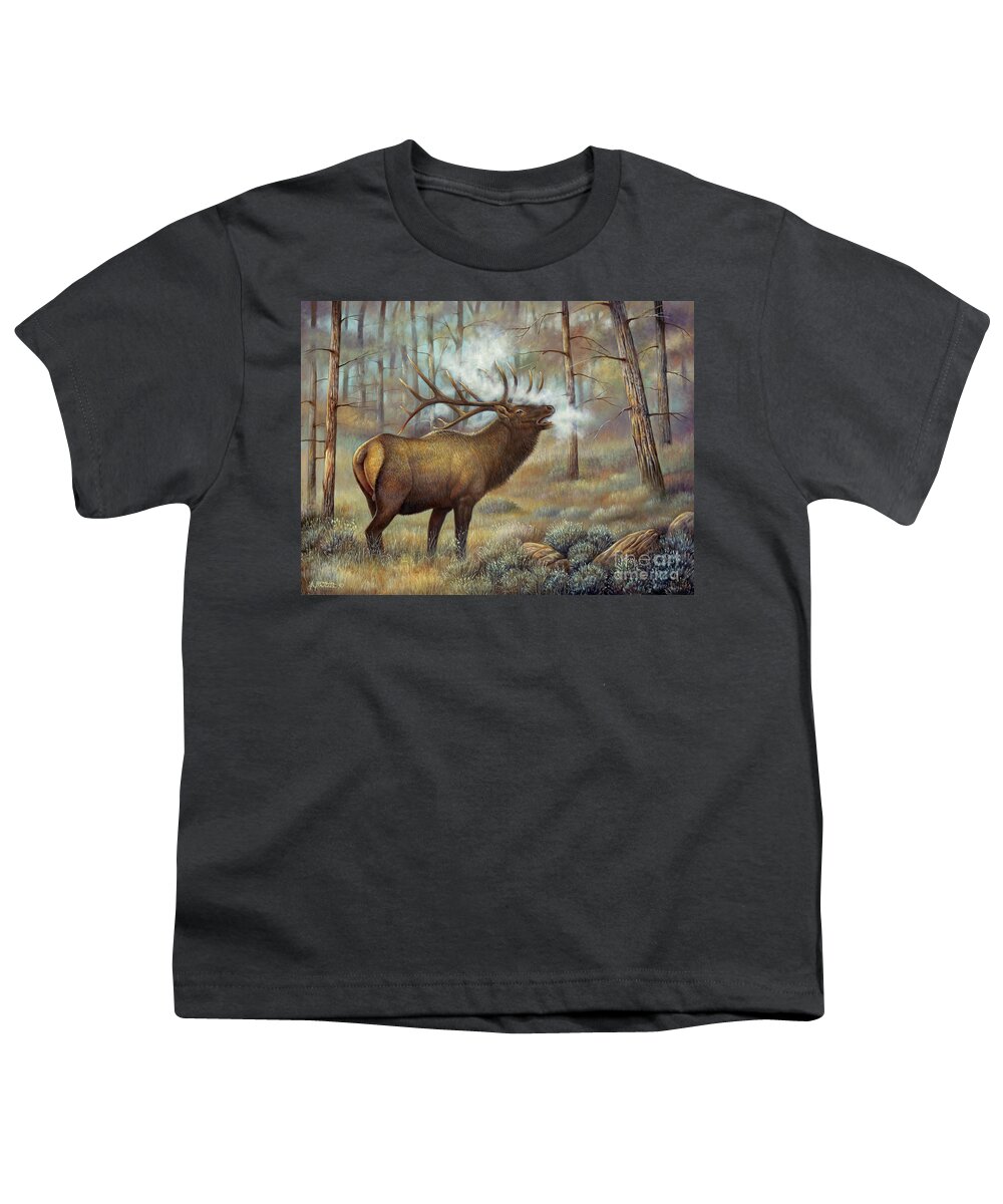 Elk Youth T-Shirt featuring the painting Monarch by Ricardo Chavez-Mendez