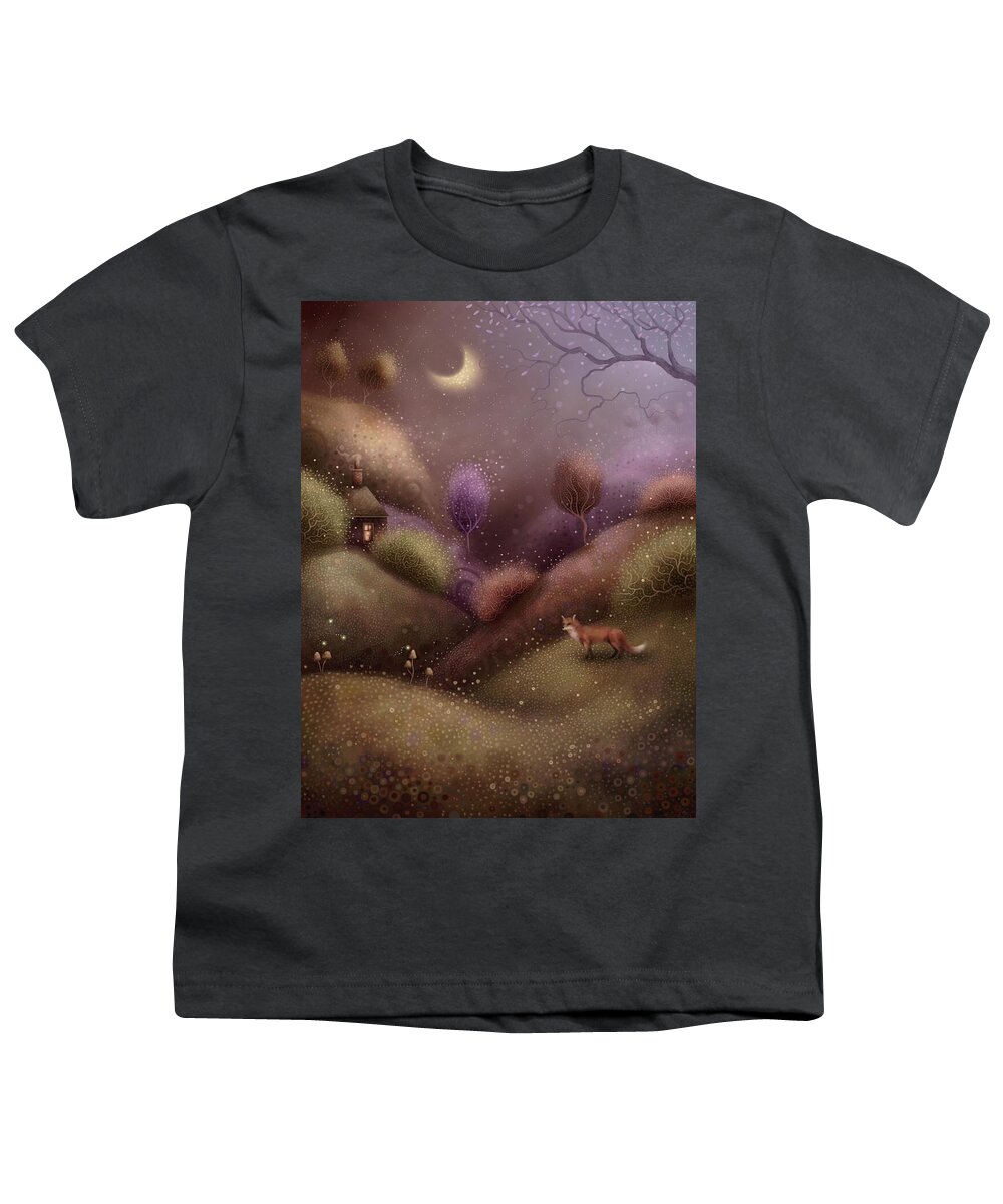 Fox Youth T-Shirt featuring the painting Moonlight Encounter by Joe Gilronan