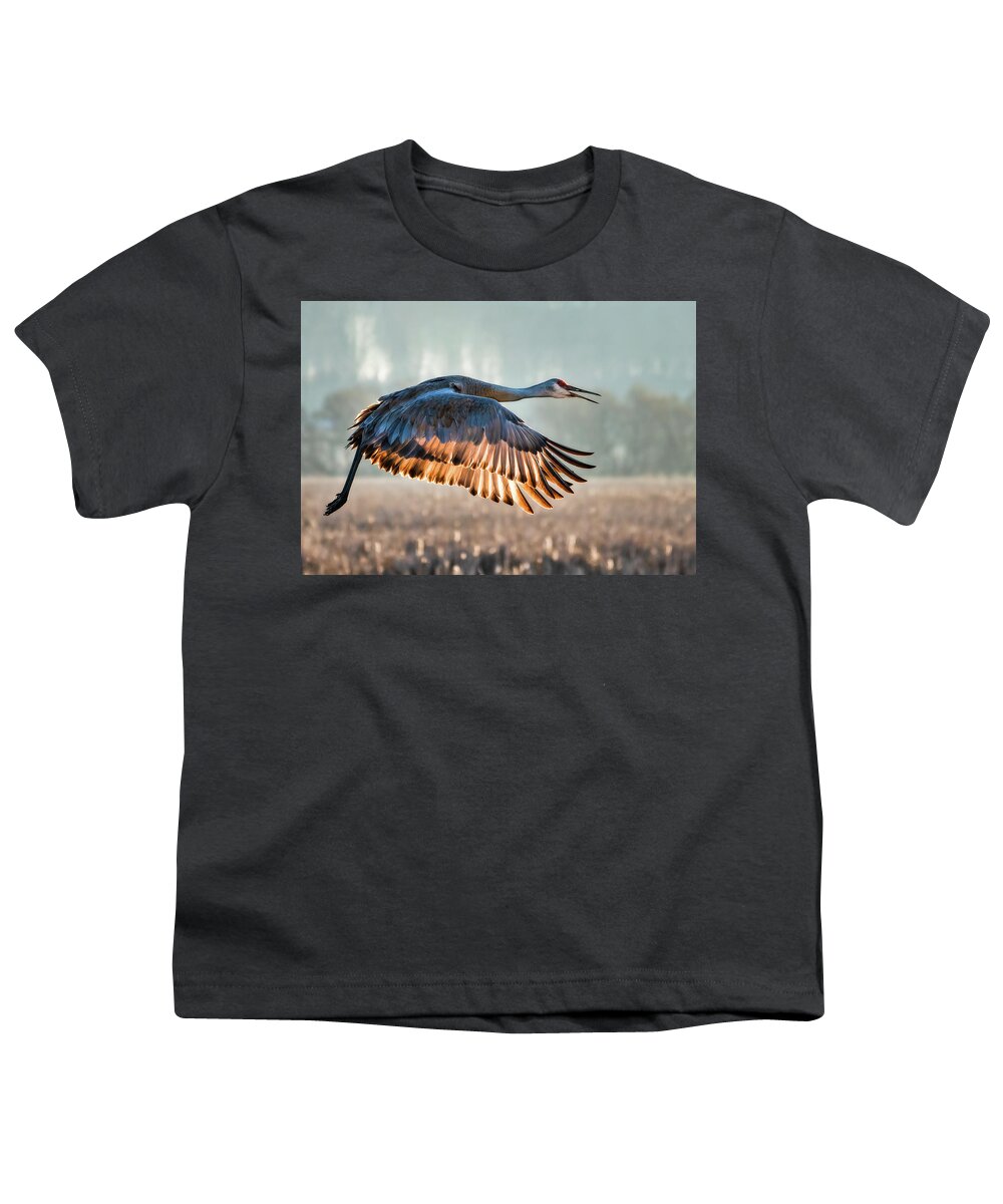 Crane Youth T-Shirt featuring the photograph Morning Flight by Brad Bellisle