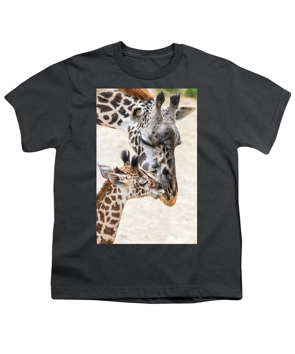 Giraffe Youth T-Shirt featuring the photograph Mother's Love by Jim Miller