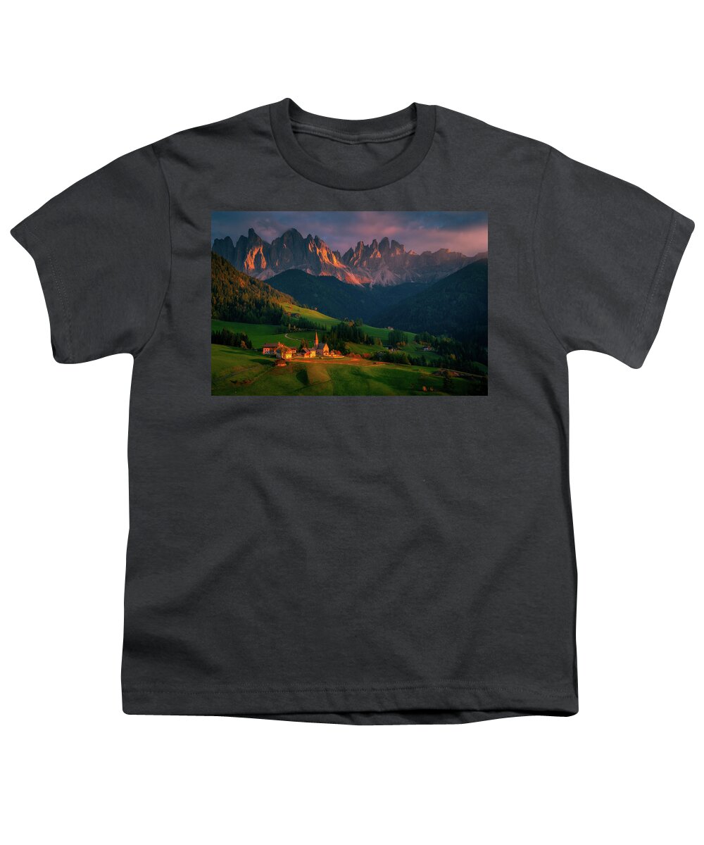 Dolomities Youth T-Shirt featuring the photograph Mountain Sunset by Henry w Liu
