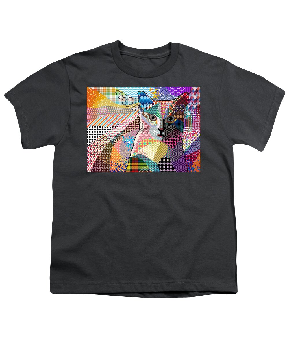 Cat Youth T-Shirt featuring the digital art Multicolor Cat 676 Patterns by Lucie Dumas