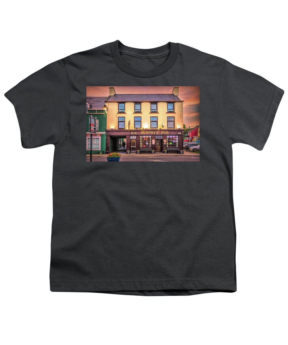 Clouds Youth T-Shirt featuring the photograph Murphys Pub Dingle Ireland by Debra and Dave Vanderlaan