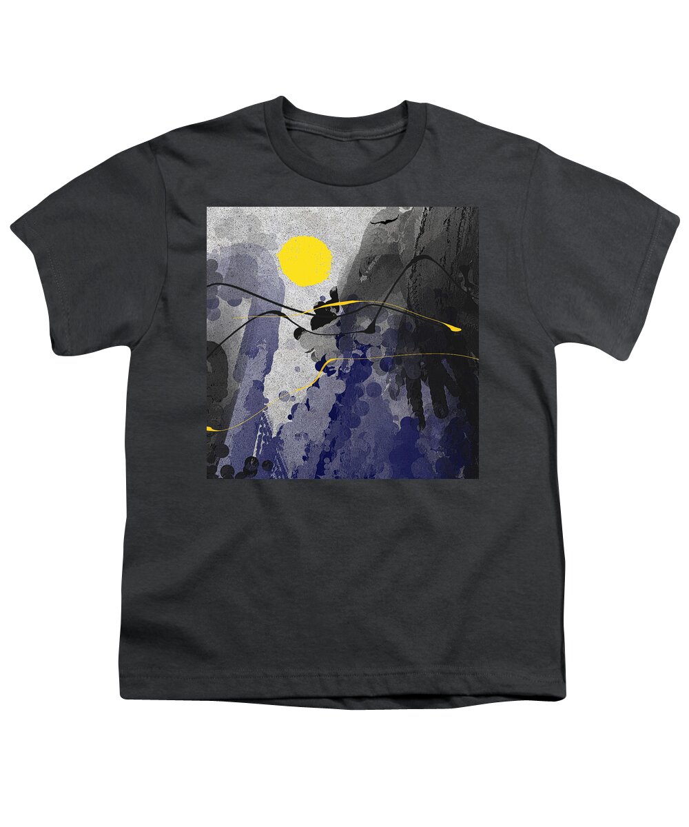Indigo Art Youth T-Shirt featuring the painting Mystery of Creation - Indigo and Black Art by Lourry Legarde