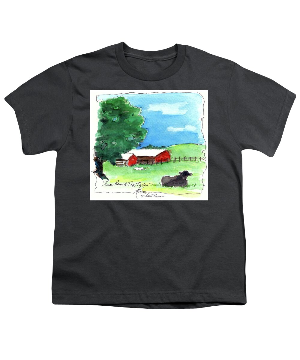 Watercolor Youth T-Shirt featuring the painting Near Round Top, Texas by Adele Bower
