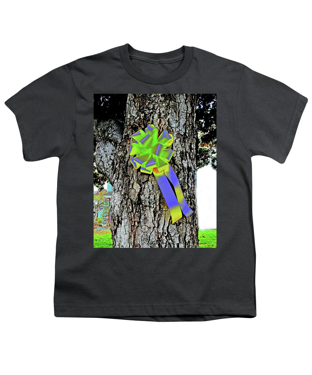 Neon Youth T-Shirt featuring the photograph Neon Ribbon On Tree by Andrew Lawrence