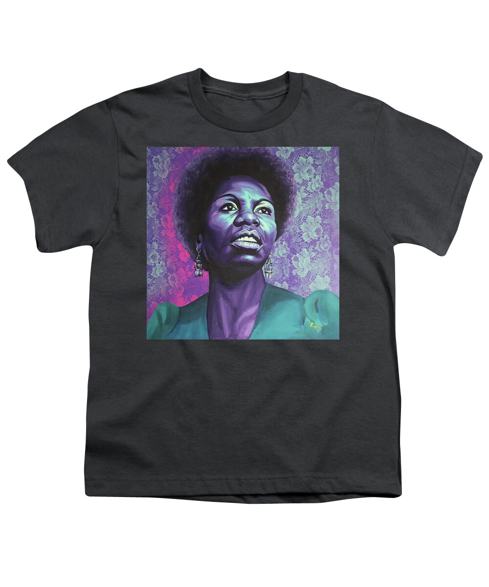 Nina Simone Youth T-Shirt featuring the painting Nina by Myron Curry