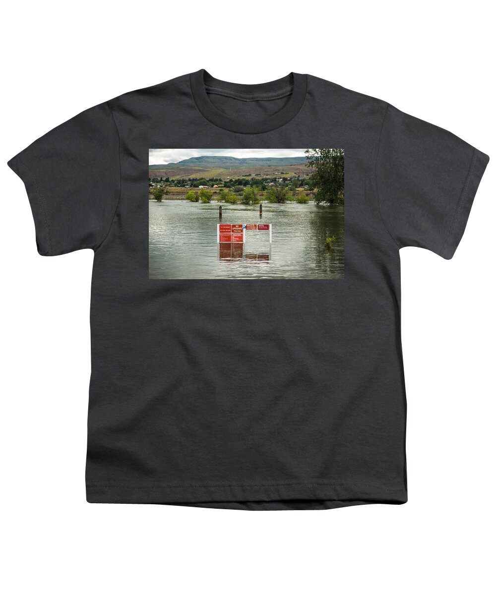 No Lifeguard This Area Youth T-Shirt featuring the photograph No Lifeguard This Area by Tom Cochran