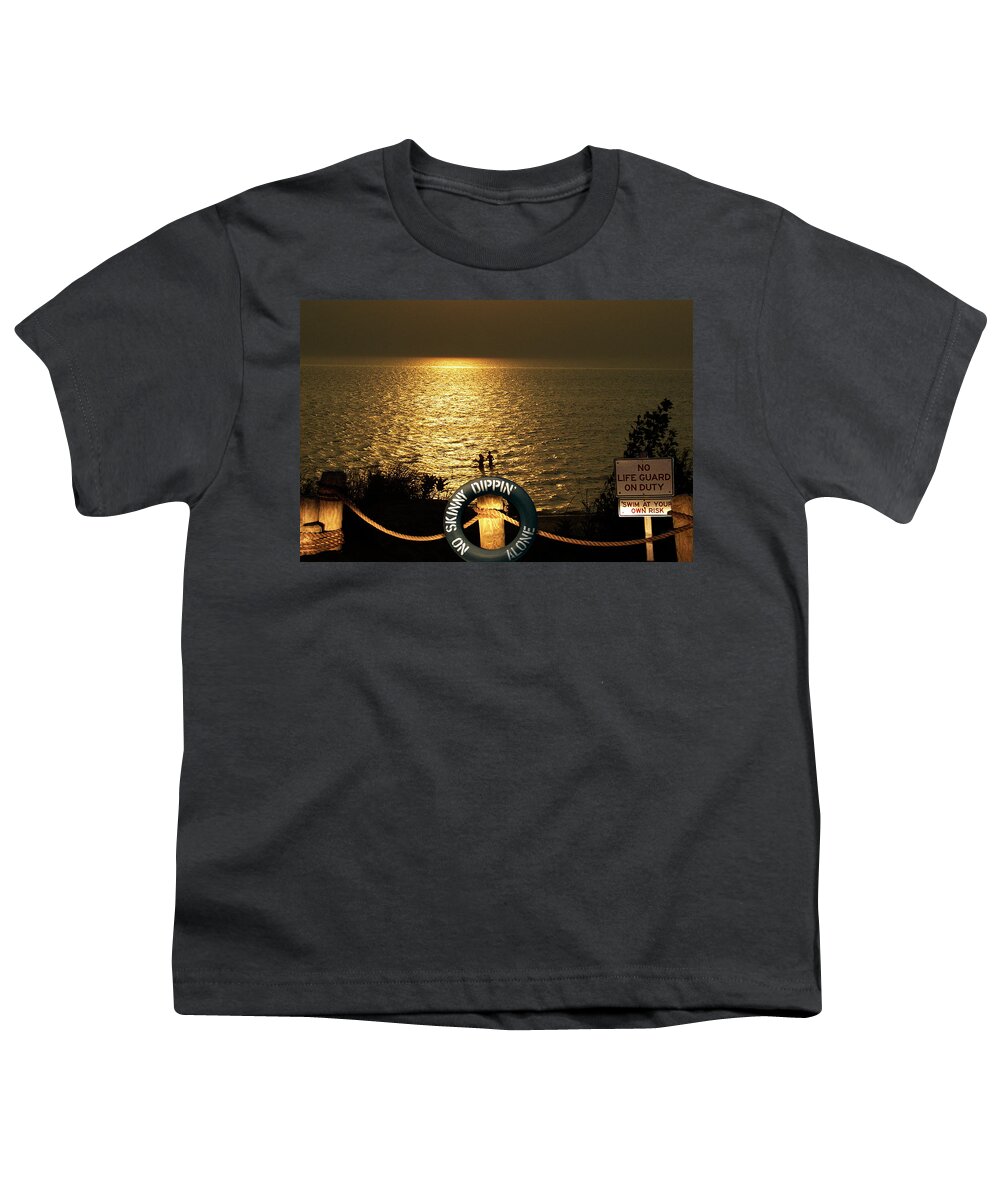 South Haven Youth T-Shirt featuring the digital art No Skinny Dippin Alone by R C Fulwiler