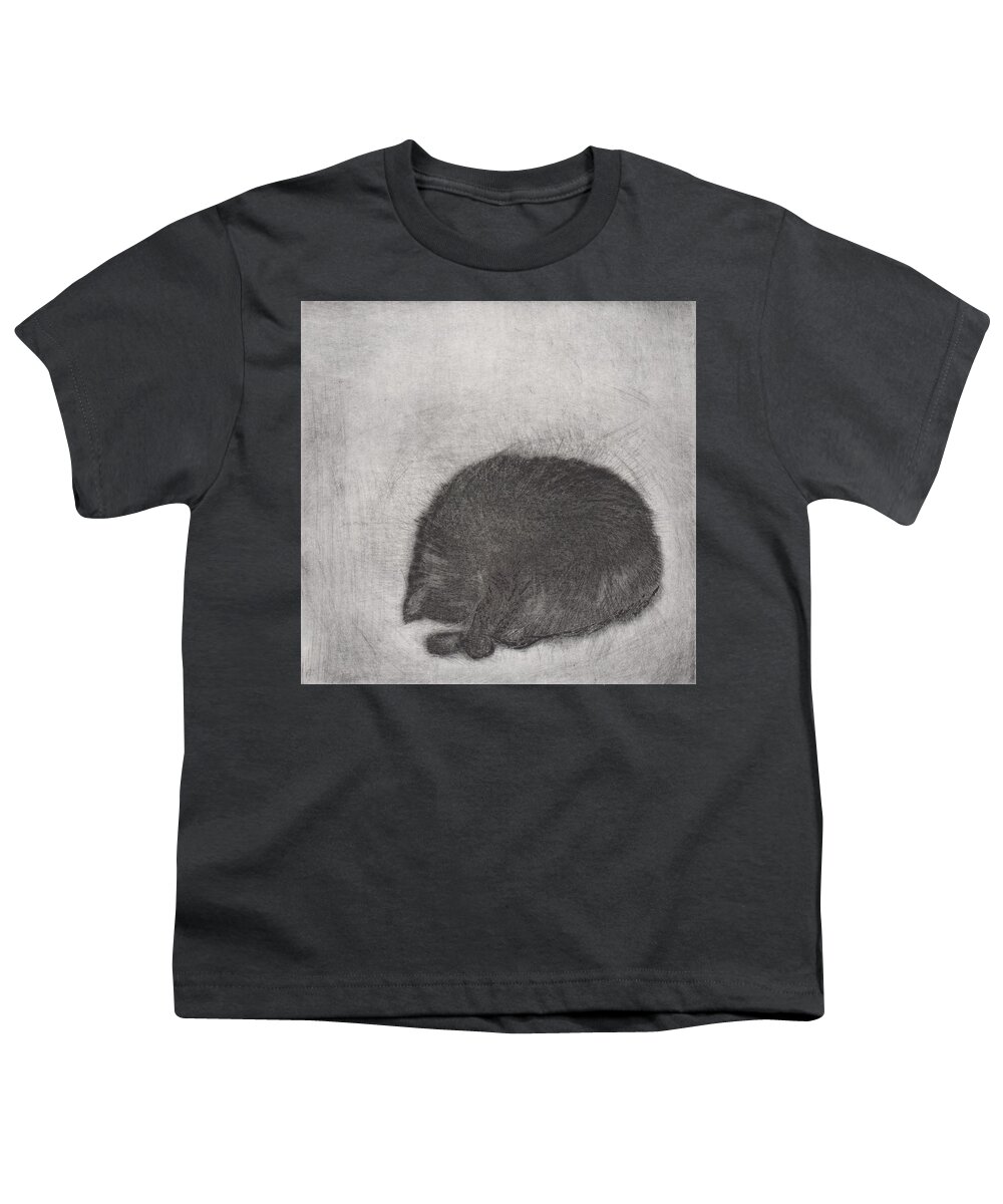Cat Youth T-Shirt featuring the drawing Nonchaloir - etching by David Ladmore