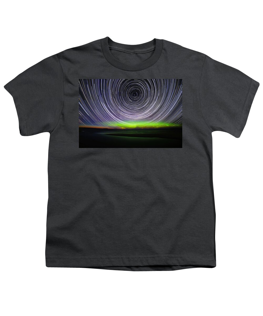 Northern Lights Youth T-Shirt featuring the photograph Northern Lights with Star Trails by Shixing Wen
