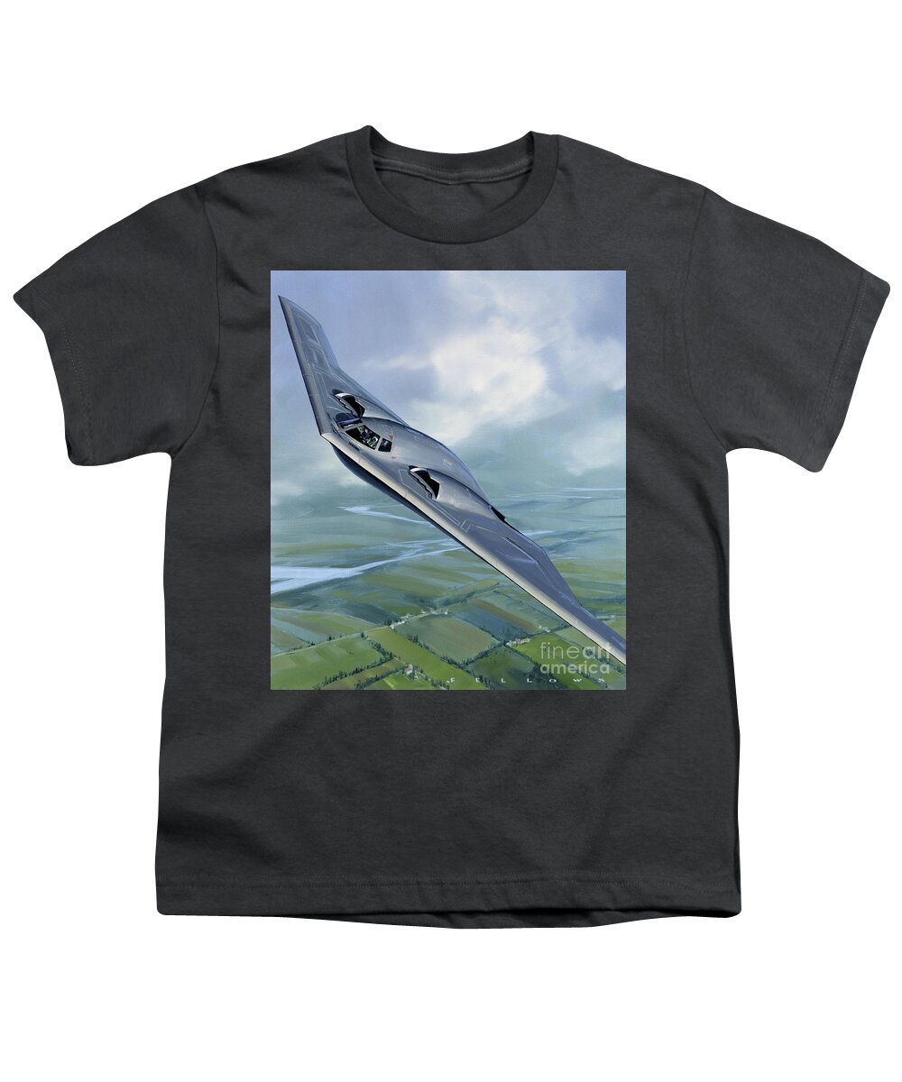 Aircraft Youth T-Shirt featuring the painting Northrop B-2 Spirit Stealth Bomber by Jack Fellows