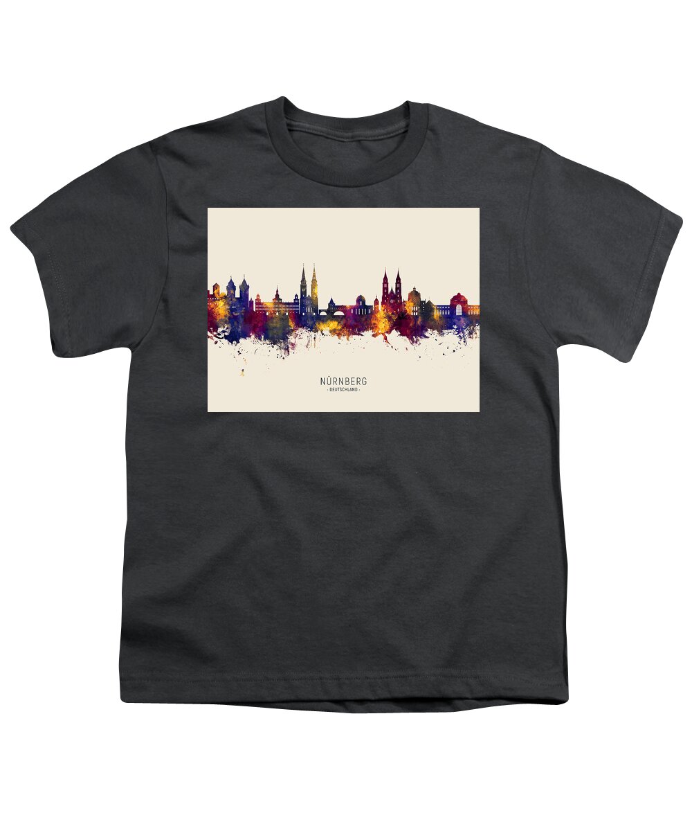 Nürnberg Youth T-Shirt featuring the digital art Nurnberg Germany Skyline #85 by Michael Tompsett
