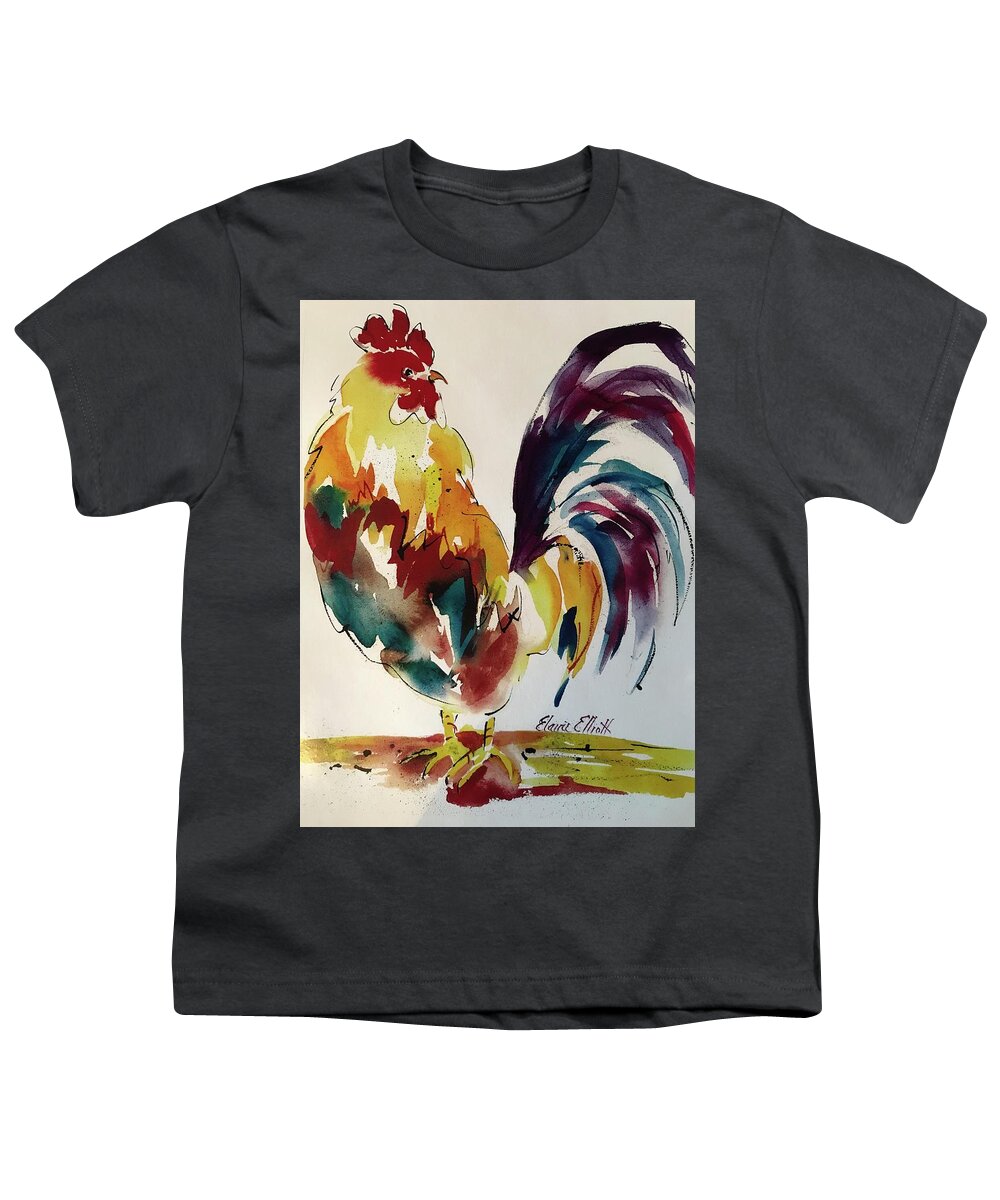 Rooster Youth T-Shirt featuring the painting O how I hate to get up in the Morning by Elaine Elliott
