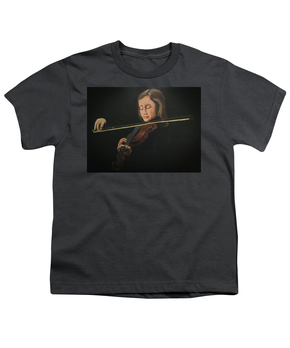 Violin Youth T-Shirt featuring the painting Ode to a Violin by Ellen Canfield