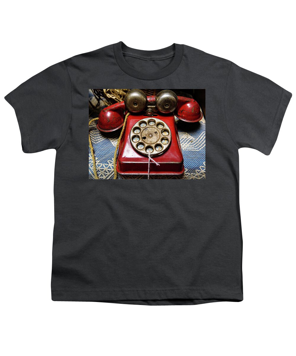 Old Red Phone Antique Youth T-Shirt featuring the photograph Antique Red Phone by David Morehead