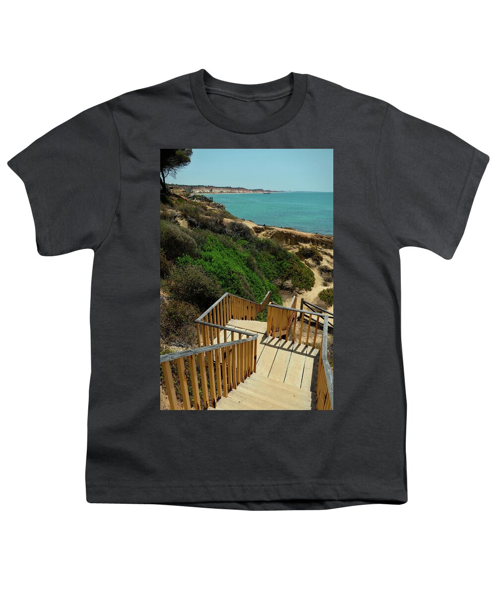 Albufeira Youth T-Shirt featuring the photograph Olhos de Agua Coastal Walkway by Angelo DeVal