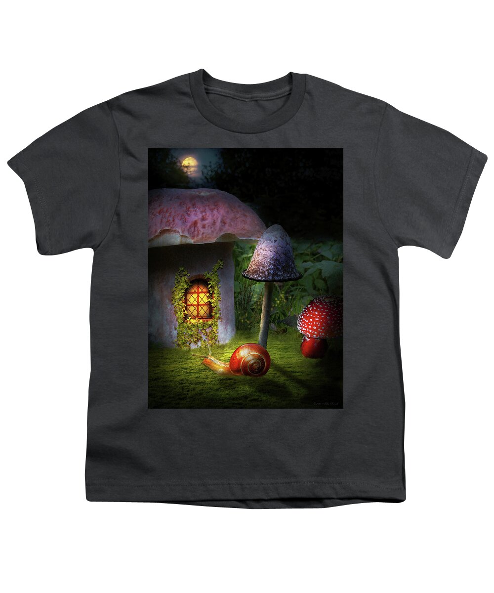 Mushroom Youth T-Shirt featuring the digital art One pleasant evening by Mike Savad