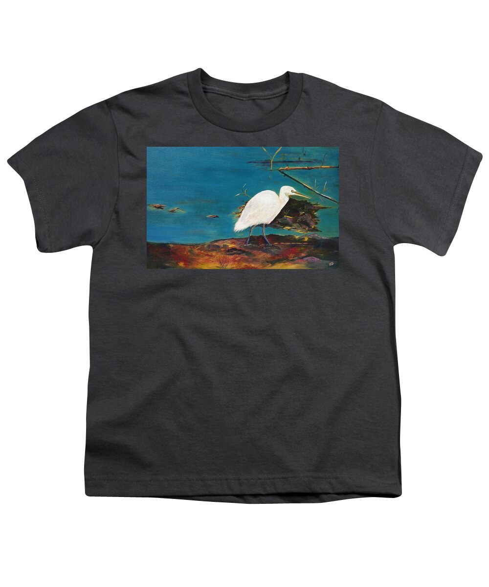 Egret Youth T-Shirt featuring the painting One With Nature by Kim Shuckhart Gunns