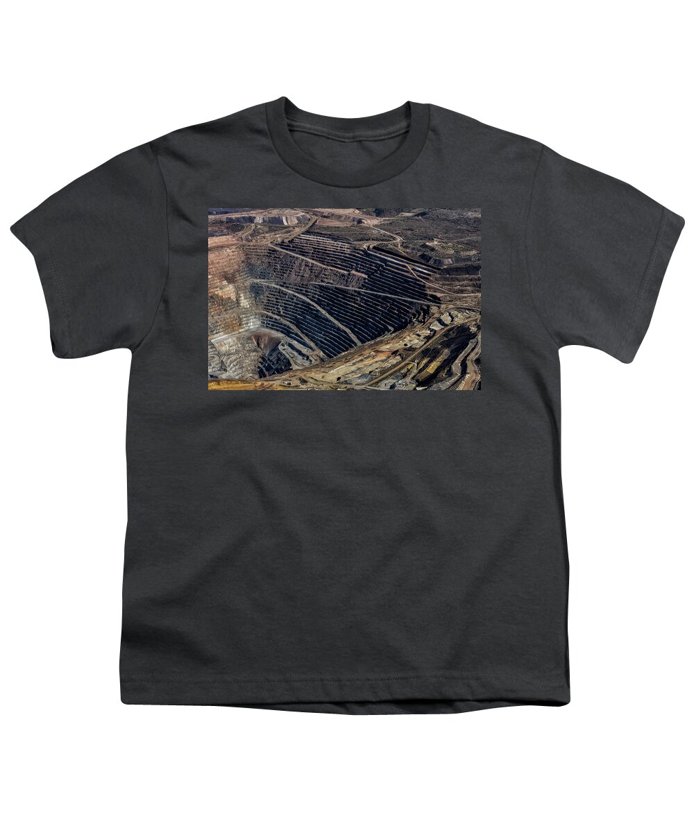 Fstop101 Landscape Green Blue Open Pit Copper Mine Bagdad Arizona Mountains Clouds Acid Aerial Youth T-Shirt featuring the photograph Open Pit Copper Mine at Bagdad Arizona by Gene Lee