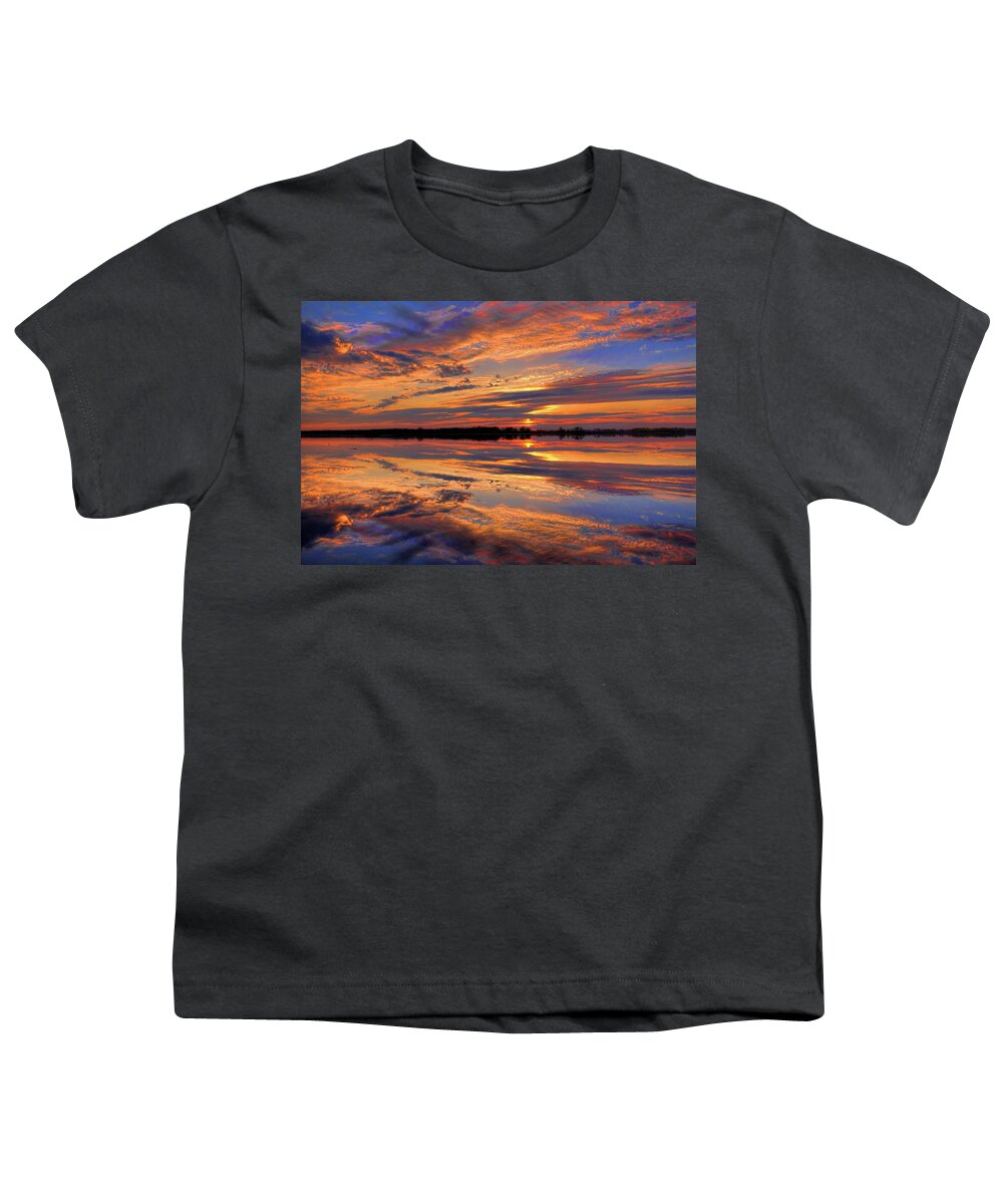 Mead Youth T-Shirt featuring the photograph Orange Sunset Over South Rice Lake by Dale Kauzlaric