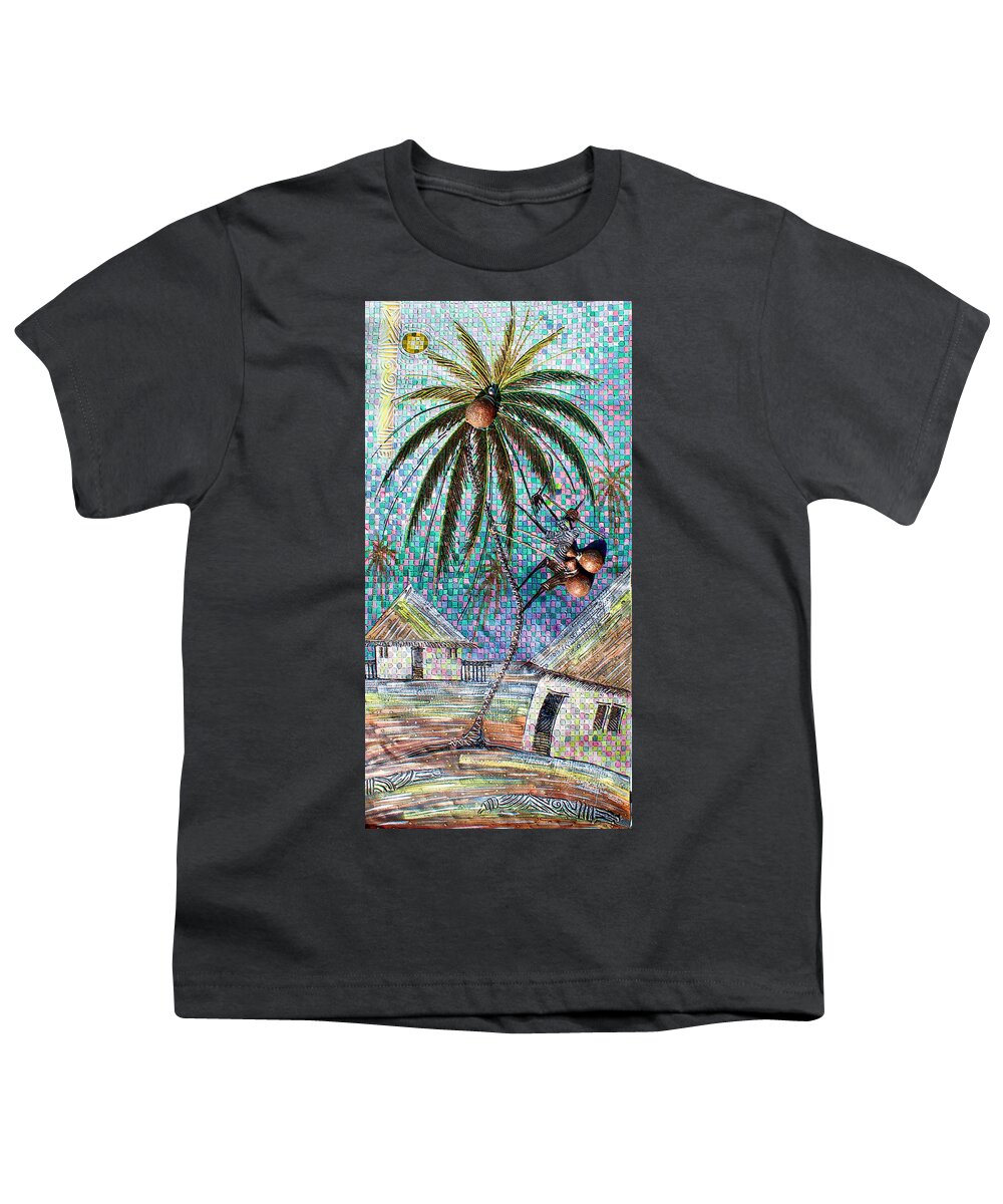 Africa Youth T-Shirt featuring the painting Palm Wine Tapper by Paul Gbolade Omidirian