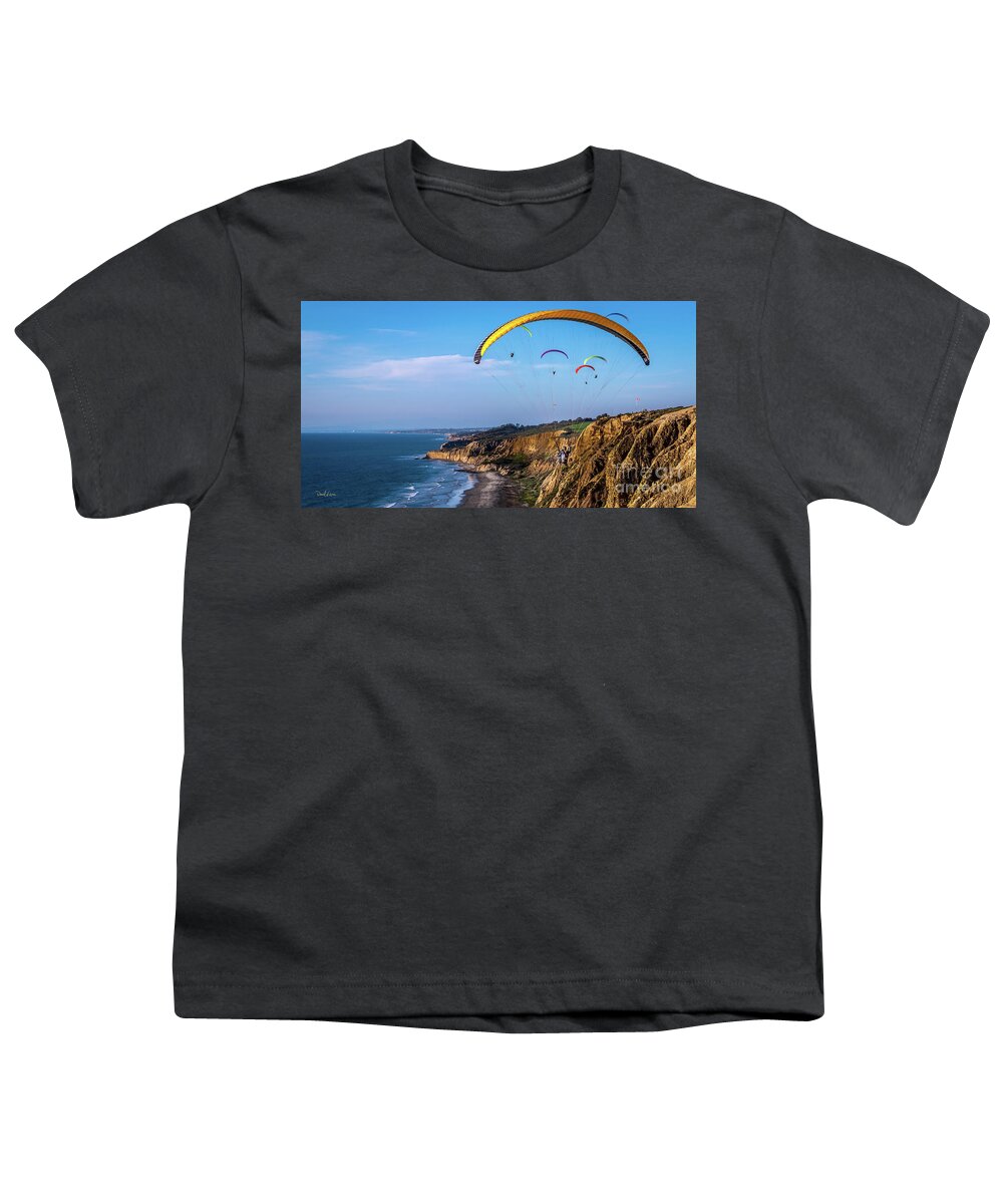Beach Youth T-Shirt featuring the photograph Paragliders Flying Over Torrey Pines by David Levin