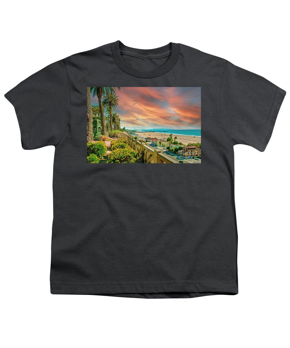 Santa Monica Youth T-Shirt featuring the photograph Park Bluffs and Pier by David Zanzinger