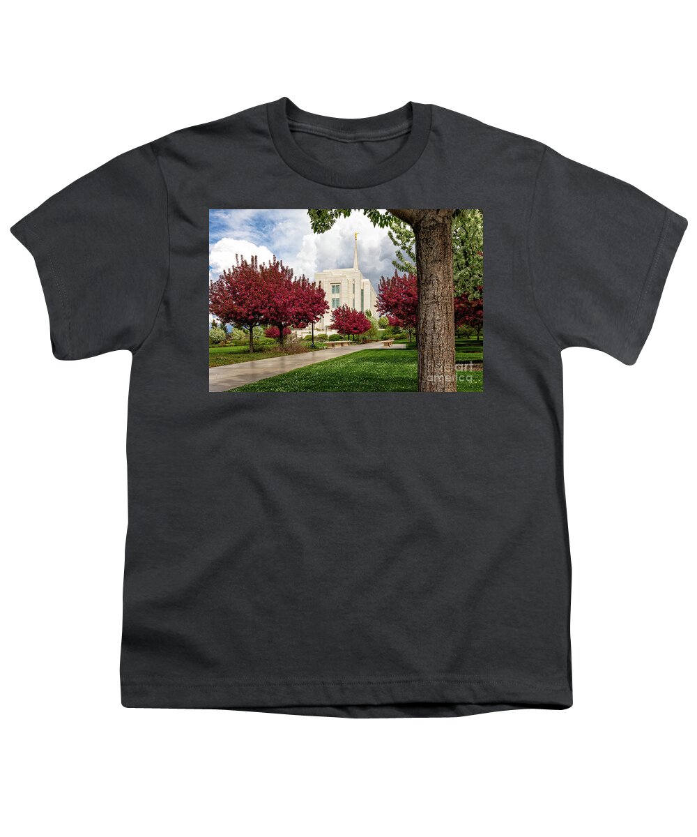 Bloom Youth T-Shirt featuring the photograph Pathway to Peace - Rexburg Idaho Temple by Bret Barton