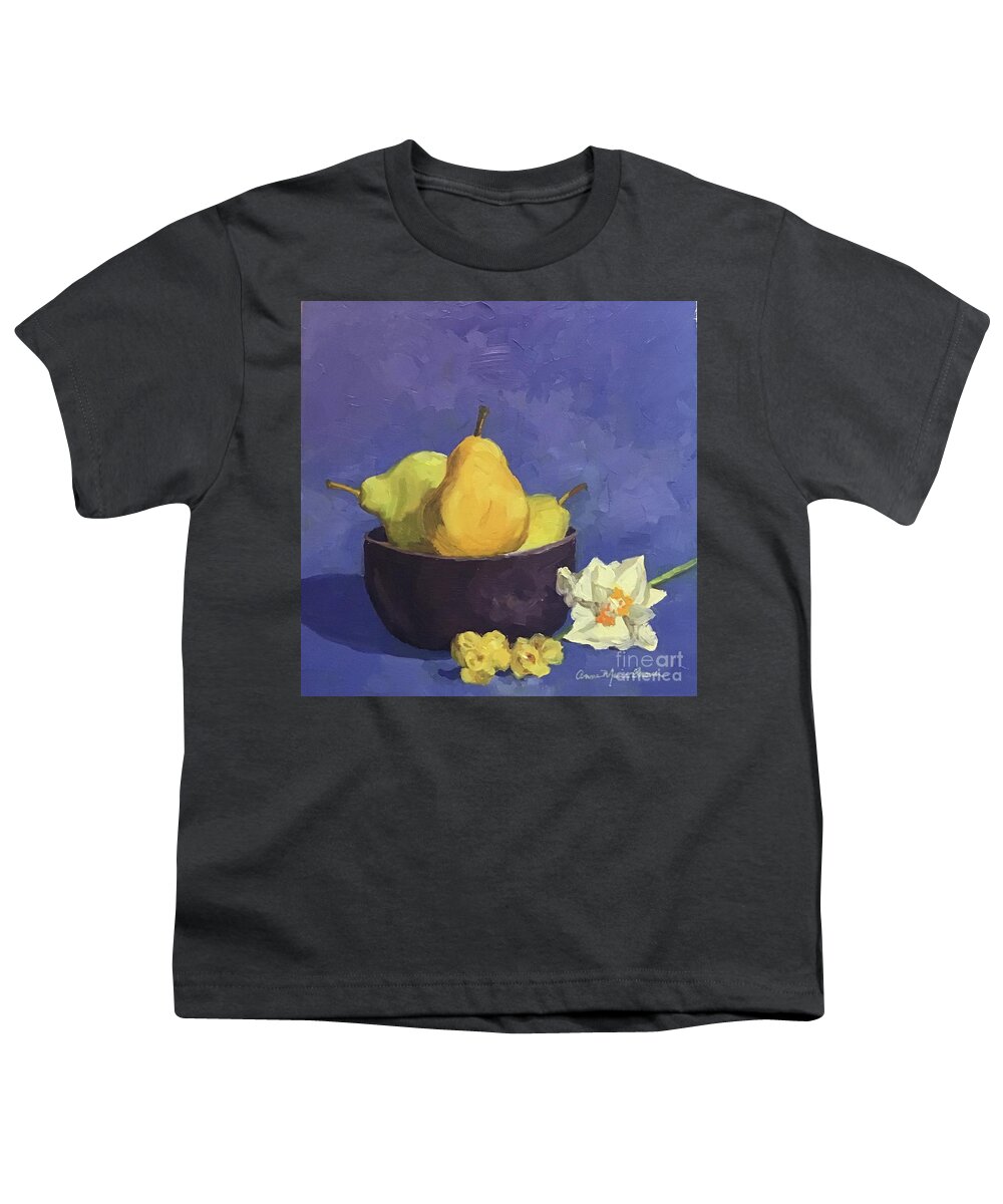 Pear Youth T-Shirt featuring the painting Pears on Purple by Anne Marie Brown