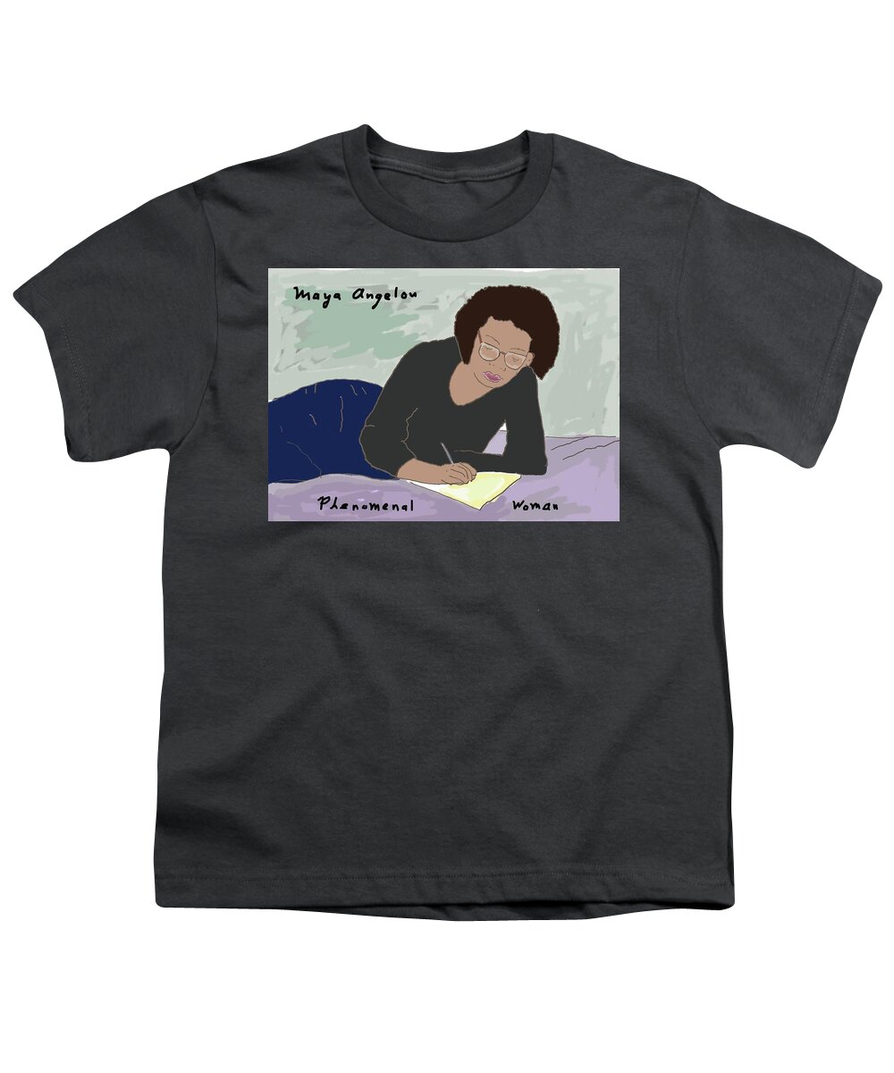 Maya Angelou Youth T-Shirt featuring the drawing Phenomenal Woman by Ashley Rice