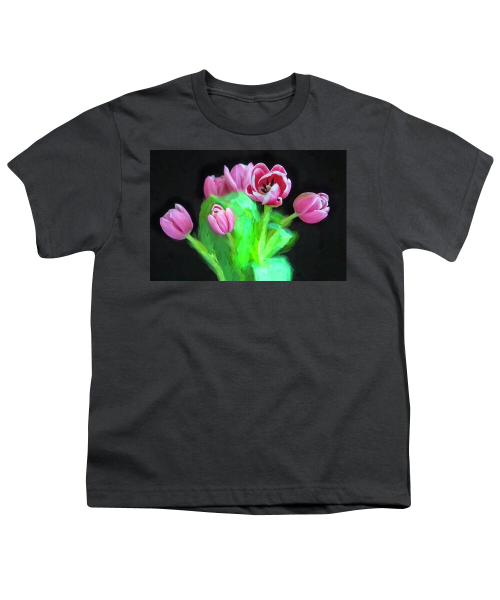 Tulips Youth T-Shirt featuring the photograph Pink Tulips Pink Impression X1043 by Rich Franco