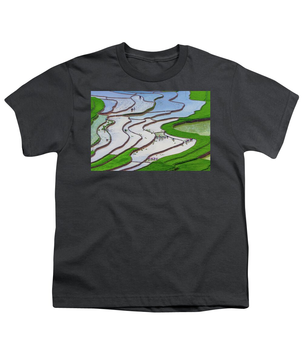 Incredible Youth T-Shirt featuring the photograph plowing and planting in Mu Cang Chai rice terraces by Khanh Bui Phu