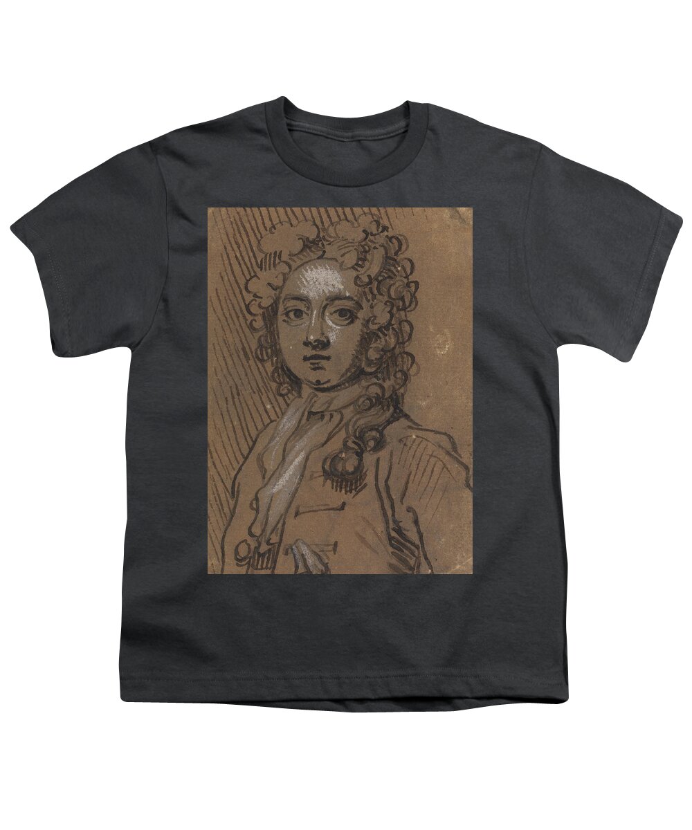 18th Century Art Youth T-Shirt featuring the drawing Portrait Bust of a Man in Full-Length Wig by Sir James Thornhill