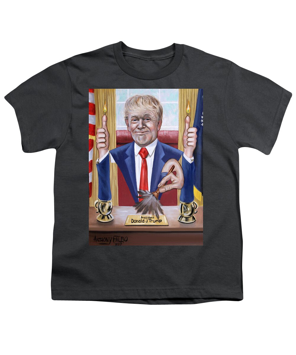 President Donald J Trump Youth T-Shirt featuring the painting President Donald J Trump, Not Politically Correct by Anthony Falbo