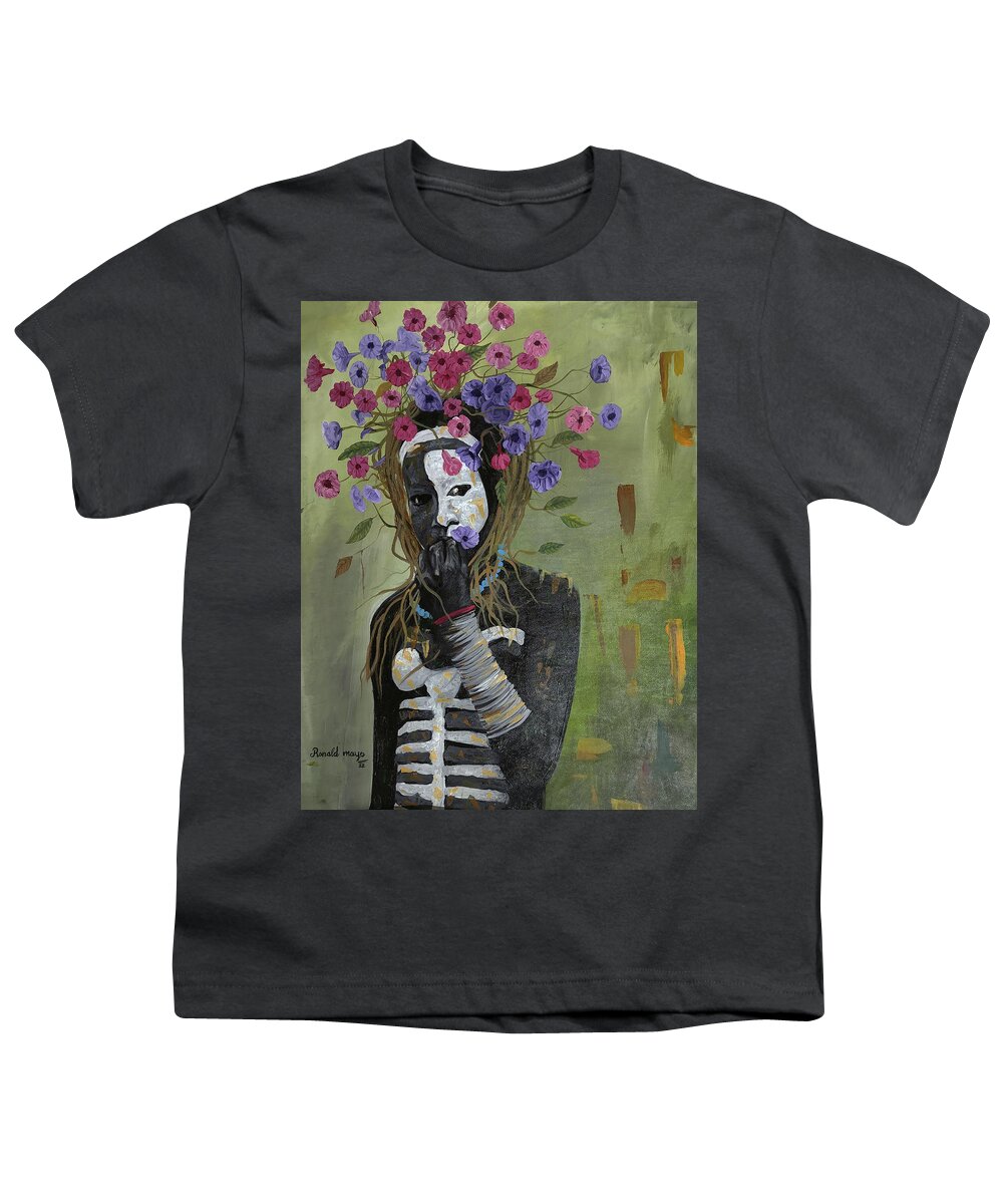 Rmo Youth T-Shirt featuring the painting Pretty As A Flower by Ronnie Moyo
