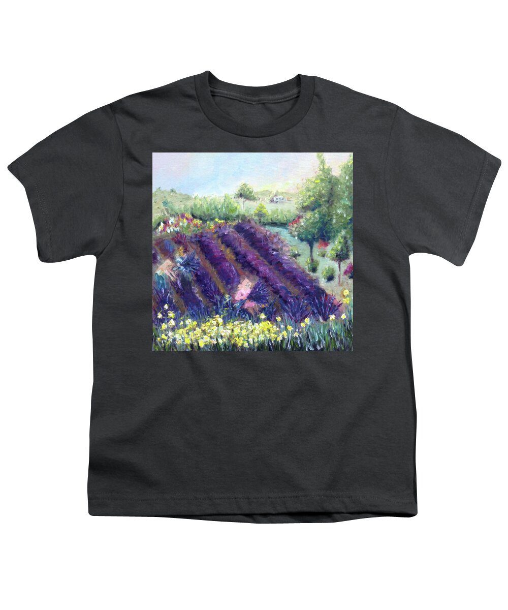 Provence Youth T-Shirt featuring the painting Provence Lavender Farm by Roxy Rich